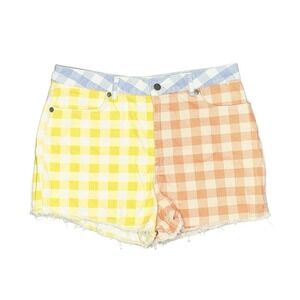 Anthropologie‎ x Farm Rio Multi Color Gingham Shorts Cut Off Plaid Denim Size L